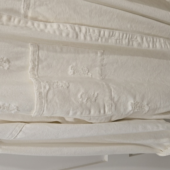 POL Button Down Raw Hem Distressed Shacket Small - Picture 3 of 5